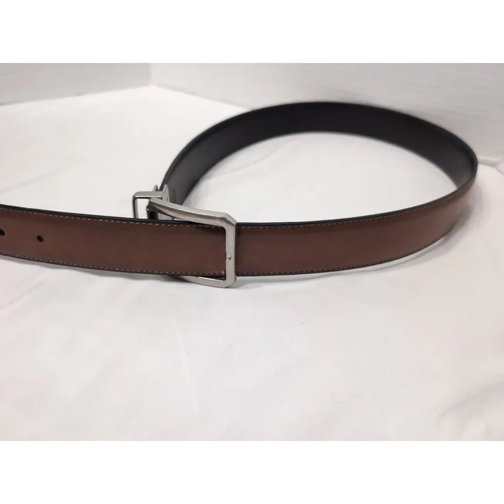 TOMMY HILFIGER MENS REVERSIBLE BELT 36 FAUX LEATHER BROWN/BLACK  SILVER BUCKLE
